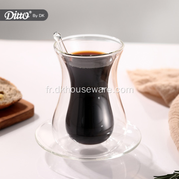 Ensemble de tasses en verre à double paroi avec soucoupe cuillère